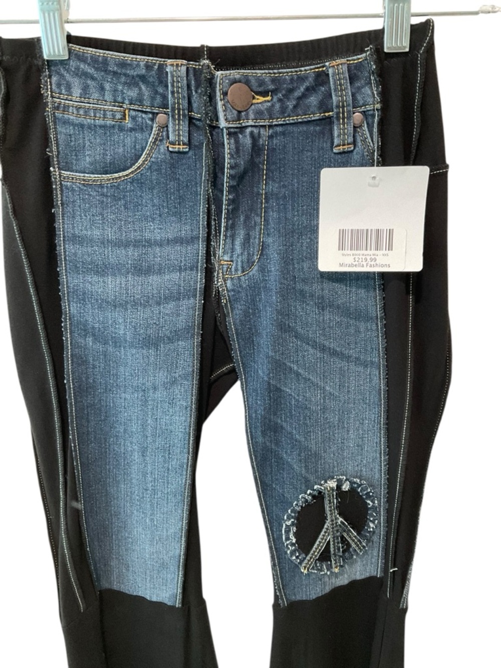 Boho Patchwork Flare Pants Peace Sign Bell Bottom Festival XXS NWT - Picture 4 of 12